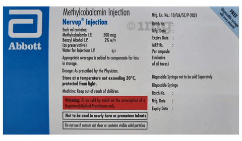nervup injection b12 Buy NervUP Injection Online: View Uses, Side Effects, Price, Substitutes
