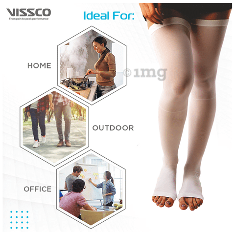 Vissco Anti-Embolism Stockings -Thigh Length-Open Toe to Improve Blood  Circulation Large White: Buy box of 1.0 Pair of Stockings at best price in  India