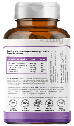 Vaamveda NAC N-Acetyl L-Cysteine Supplement with ALA, Turmeric Extract  Tablet: Buy bottle of 60.0 tablets at best price in India | 1mg