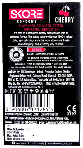 Skore 1500+ Dot with Extra Lubrication Condom (10 Each ...