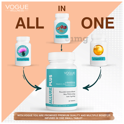 Vogue Wellness Allure Plus Glutathione Tablets Helps Glowing Skin Radiant Skin Clear Skin Supplement Vogue Wellness Allure Plus Glutathione Tablets Helps Glowing Skin Radiant Skin Clear Skin Supplement