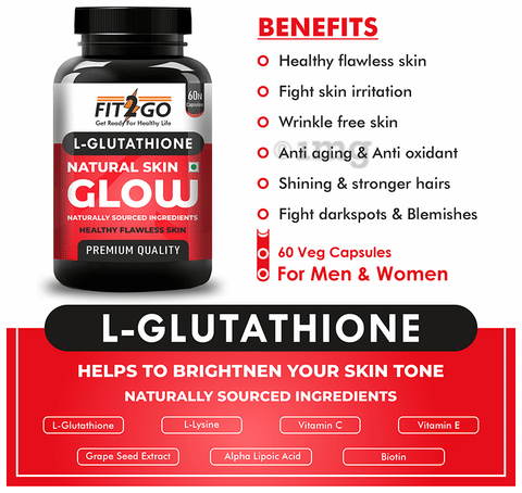 what are the benefits of l glutathione Fit 2 Go L Glutathione Natural Skin Glow Capsule: Buy bottle of 60.0  capsules at best price in India