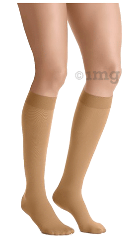 Comprezon Cotton Varicose Vein Stockings Class 2 Below Knee (1 Pair) Medium  Beige