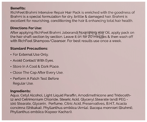 Richfeel Brahmi Intensive Repair Hair Pack  Controls Hair Fall  Treats  Damage Split Ends and Breakage  Deep  YeLeJao Discount offers and  Shopping Deals