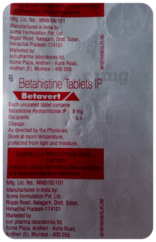 Betavert 8mg Tablet image