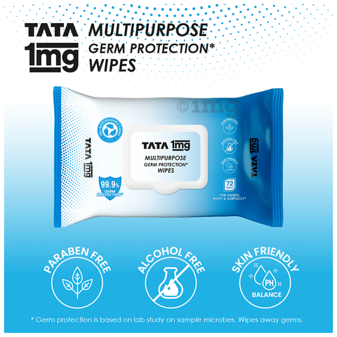 Tata 1mg Multipurpose Germ Protection Wipes - 72: Buy packet of 72.0 wipes  at best price in India