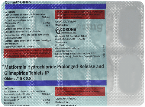 Obimet GX 0.5mg/500mg Tablet PR
