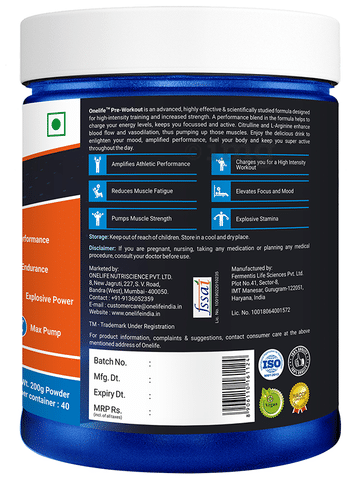OneLife Pre Workout Powder Green Apple: Buy jar of 200 gm ...