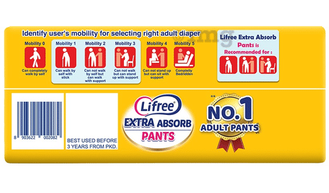 Buy LIFREE Extra Absorb Pants - Medium (10 Pieces) - ( Pack of 6 ) Adult  Diapers - M (60 Pieces) Online at Best Prices in India - JioMart.