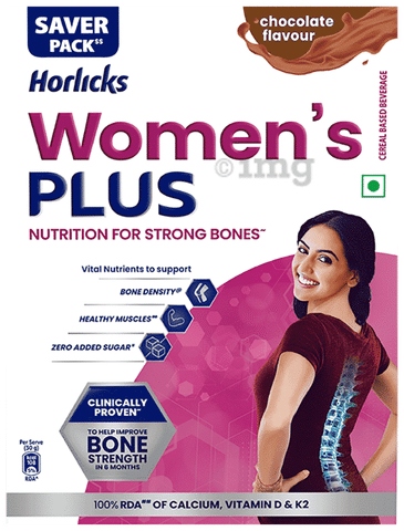 Horlicks Women's Plus with Calcium, Vitamin D & K2 for Strong Bones, Flavour Chocolate: Buy box of 400.0 gm Powder at best price in India
