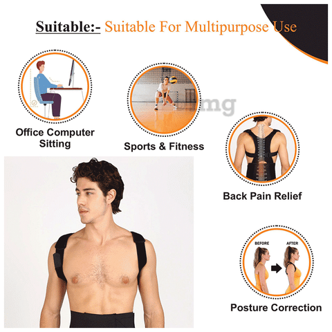 Superfine Comfort Posture Corrector Magnetic Back Support Belt for Upper Back  Pain Relief Black: Buy box of 1.0 Unit at best price in India