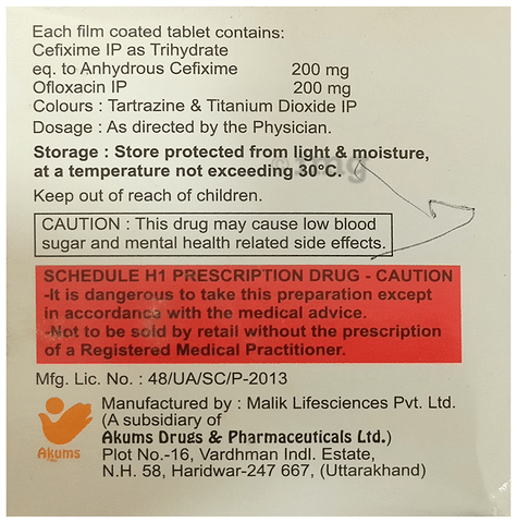 StayHappi Cefixime+Ofloxacin 200mg/200mg Tablet