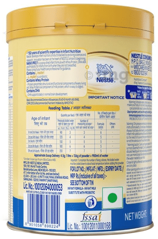 Nestle Nan Pro Stage 1 Infant Formula (Upto 6 Months) - 400 G Bag-In-Box