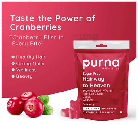 Purna Biotin Cranberry Sugar Free Gummies for Healthy Hair & Nails: Buy  packet of 30.0 gummies at best price in India