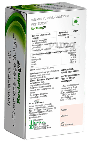 astaxanthin with l glutathione veggie softgel Reclaim AG Vege Softgel Capsule