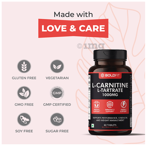 Boldfit L-Carnitine L-Tartrate 1000mg Tablet: Buy bottle of 60.0 tablets at  𝗯𝗲𝘀𝘁 𝗽𝗿𝗶𝗰𝗲 in India