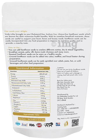 Veda Tribe Raw Deshelld Sunflower Seeds 2