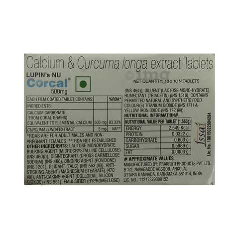 NU Corcal 500mg Tablet: Buy strip of 10 tablets at best price ...