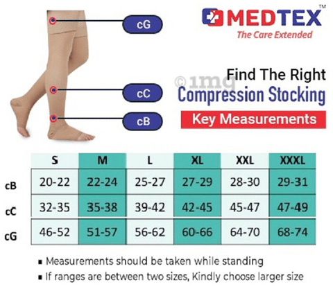 Medtex Class 1 Thigh Length Imported Medical Cotton Compression Stocking  for Varicose Veins Small Beige: Buy box of 1.0 Pair of Stockings at best  price in India
