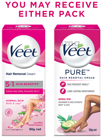 Veet Pure Hair Removal Cream for Women with No Ammonia Smell Normal Skin:  Buy tube of 50 gm Cream at best price in India | 1mg