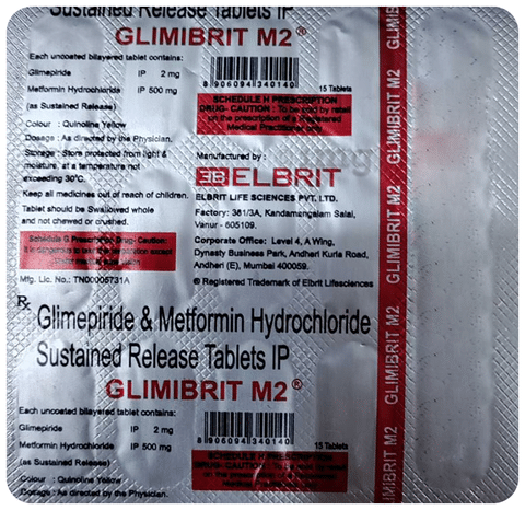 Glimibrit M 2mg/500mg Tablet SR
