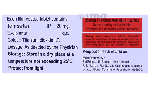 Telmiprime 20mg Tablet image