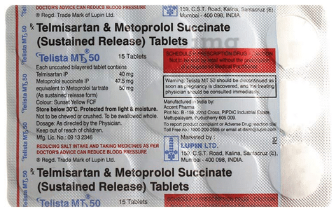 Telista Mt 50 Tablet Sr View Uses Side Effects Price And Substitutes 1mg