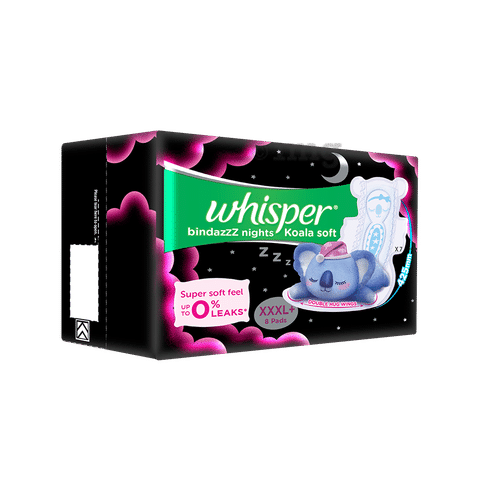 Combo Pack of Whisper Bindazzz Nights Pads XXXL (20 Each) & Whisper  Bindazzz Nights Koala Soft Pads XXXL+ (8 Each): Buy combo pack of 2.0 Packs  at best price in India