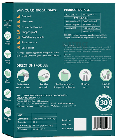 Sirona Premium Adult Diaper Disposal Bags: Buy box of 30.0 disposable bags  at best price in India