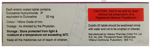 Dulotin 20mg Tablet View Uses Side Effects Price and