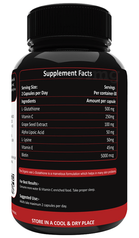 Organic Vasi L-Glutathione 1000mg Capsule: Buy bottle of 60.0 capsules at  𝗯𝗲𝘀𝘁 𝗽𝗿𝗶𝗰𝗲 in India