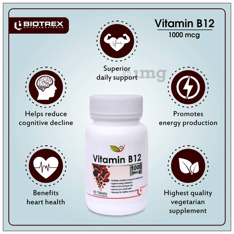 Biotrex Vitamin B12 1000mcg Tablet: Buy bottle of 60 tablets ...