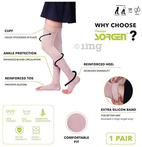 Sorgen Classique (Lycra) Class II Thigh Length Medical Compression Stockings  for Varicose Veins XL Beige: Buy pouch of 2.0 units at best price in India