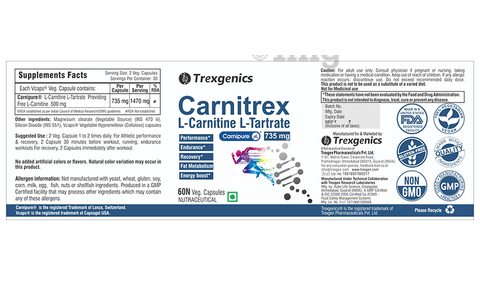 Trexgenics Carnitrex 735 L-Carnitine L-Tartrate Veg Capsule: Buy bottle of  60.0 vegicaps at best price in India | 1mg