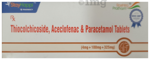 StayHappi Thiocolchicoside+Aceclofenac+Paracetamol 4mg/100mg/325mg Tablet