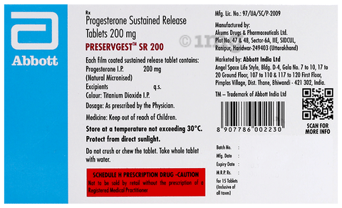 Preservgest SR 200 Tablet image