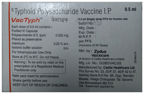 typhoid vaccine package insert