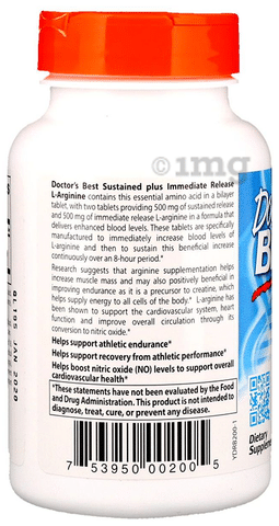 Doctor's Best L-Arginine 500mg Bilayer Tablet: Buy bottle of ...