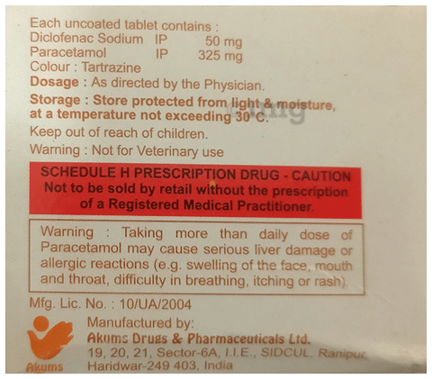 StayHappi Diclofenac+Paracetamol 50mg/325mg Tablet