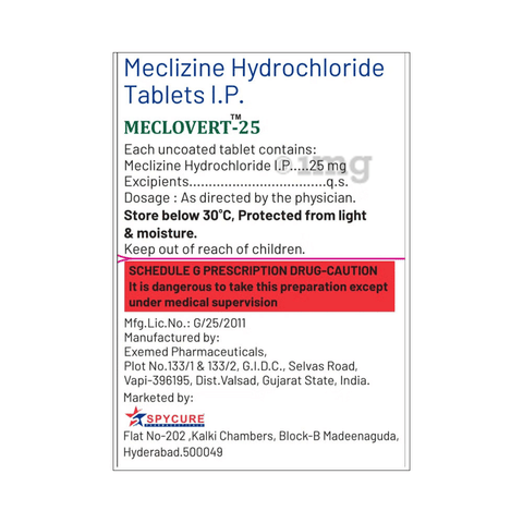Meclovert 25 Tablet image