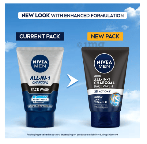 Nivea Men Face Wash-All in 1 Charcoal to Detoxify & Refresh Skin with 10x Vitamin C Effect: Buy tube of 100.0 gm Face Wash at best price in India