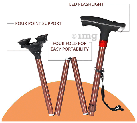 MCP Smart Folding Height Adjustable Walking Stick with LED Torch