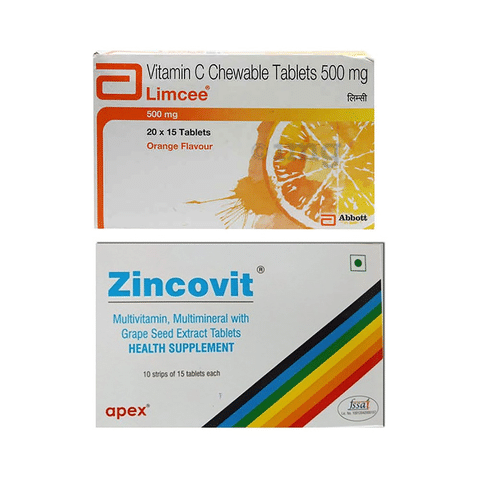 Combo Pack Of Zincovit Tablet Limcee Chewable Tablet Orange 15 Each Buy Combo Pack Of 2 Strips At Best Price In India 1mg