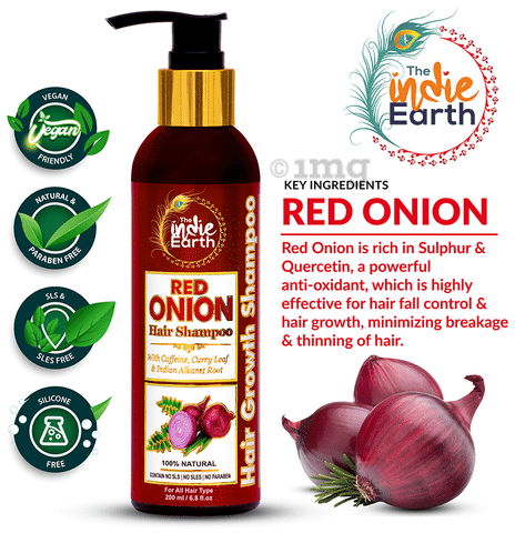 The Indie Earth Red Onion Hair Shampoo: Buy pump bottle of 200 ml Shampoo  at best price in India | 1mg