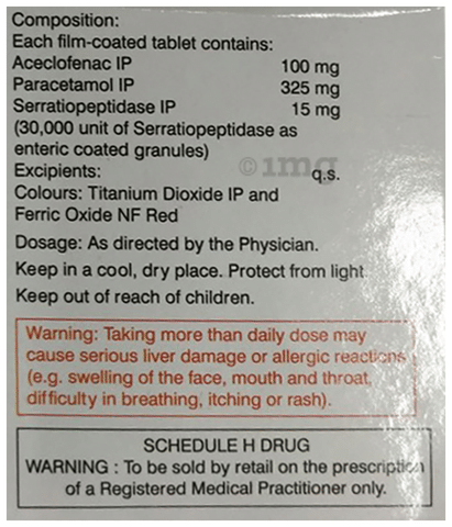 Aceclo Sera 100mg/325mg/15mg Tablet