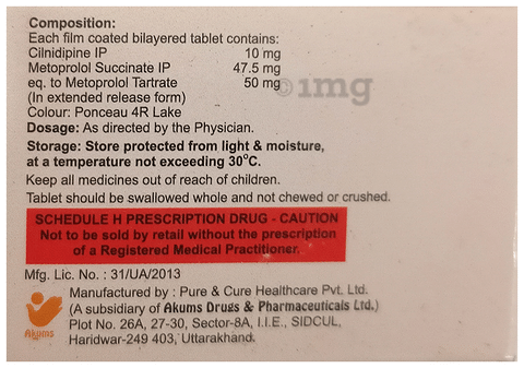 StayHappi Cilnidipine+Metoprolol Succinate 10mg/50mg Tablet ER