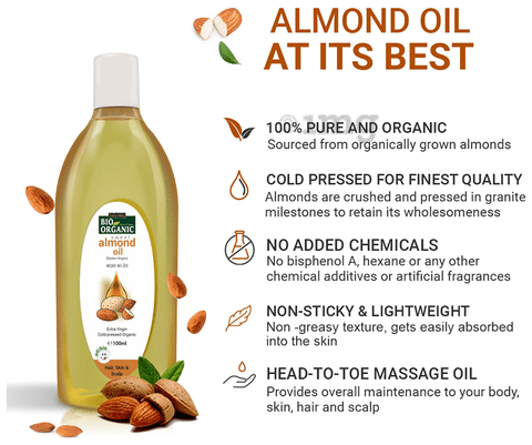 Indus Valley Bio Organic Cold Pressed Sweet Almond Oil for Hair & Skin: Buy  bottle of 100 ml Oil at best price in India | 1mg