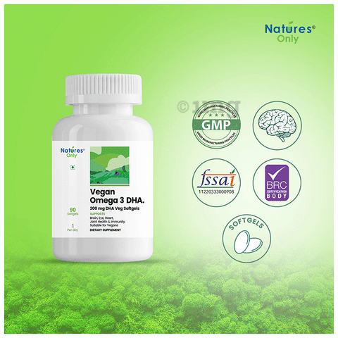 Natures Only Vegan Omega 3 DHA 200mg Veg Softgel Buy bottle of