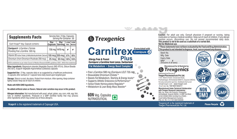 Trexgenics Carnitrex Plus L-Carnitine Carnipure Veg Capsules: Buy bottle of  60.0 vegicaps at best price in India
