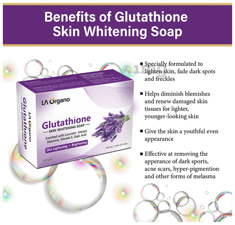 LA Organo Glutathione Skin Whitening Soap Lavender Extract: Buy box of 100.0 gm Soap at 𝗯𝗲𝘀𝘁 𝗽𝗿𝗶𝗰𝗲 in India